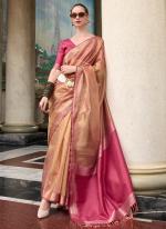 Pure Tissue Peach Daily Wear Plain Saree